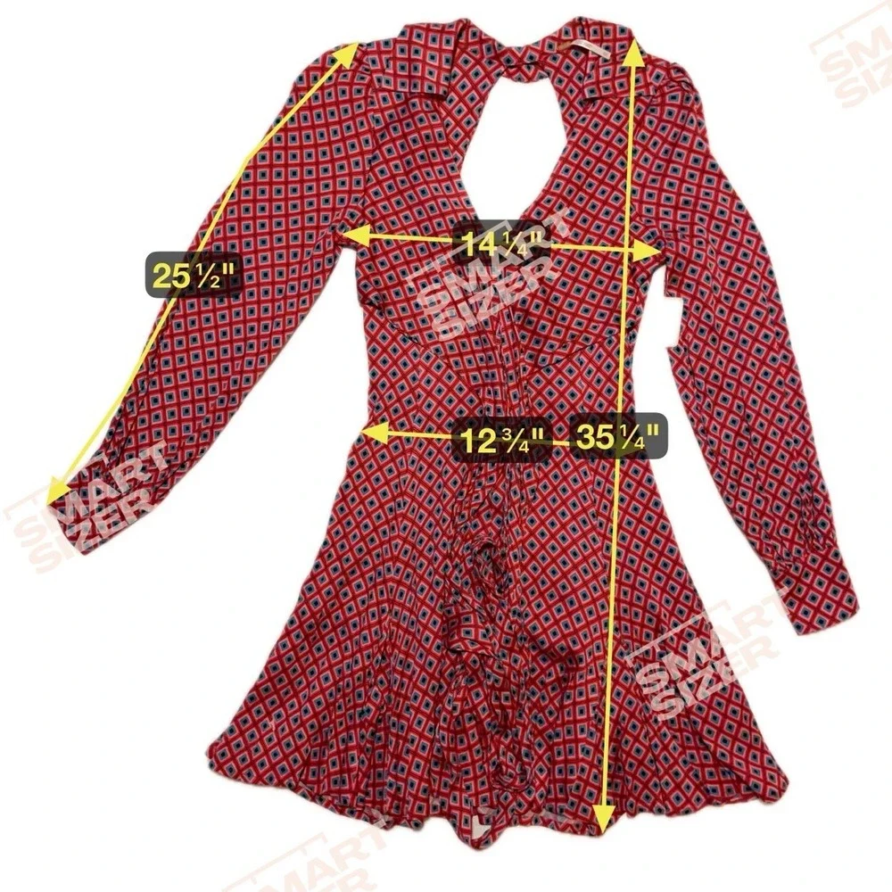 Free People It Takes Two Mini Dress Women Size XS Open Back Wrap Skater Pink Red